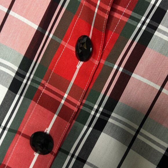 Foxcroft Shaped Fit Red Tartan Plaid Shirt Cuffed Sleeves Size 18 - Picture 6 of 9